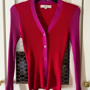 LOFT Women's Vibrant Red and Pink Cardigan